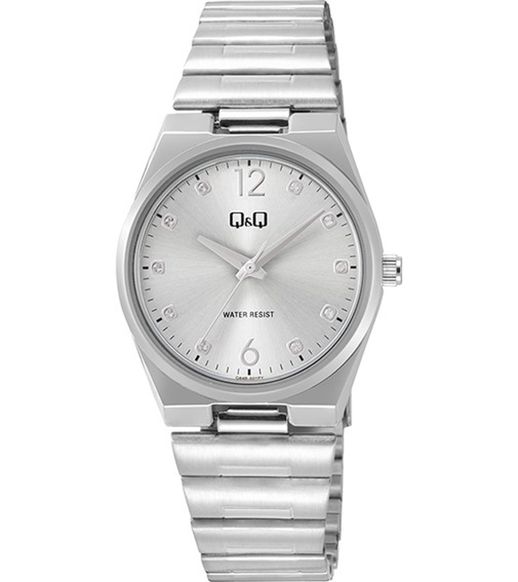 QQ Q84B-001PY - Horloge - Polshorloge - Analoog - Dames - Vrouwen - stalen band - Metaal - Overig - Cijfers - Stippen - Briljanten - Zilverkleurig