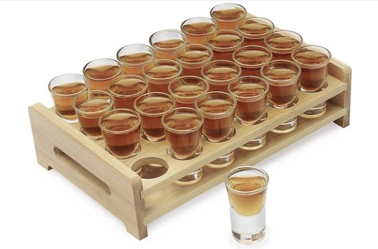 Foto: Shot glass set cocktail houder en shot glas drankjes serving board organizer 24 gaten met clear crystal glass 24 stks 0 5oz 15ml voor liquor shots whisky brandy vodka rum at home party bar