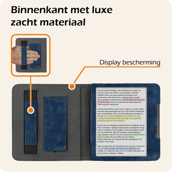 Hoesje Geschikt voor Kobo Libra Colour Lederen Hoes Book Case - Hoes Geschikt voor Kobo Libra Colour Hoesje Book Cover Leer - Donkerblauw van Hoesje  — afbeelding 4