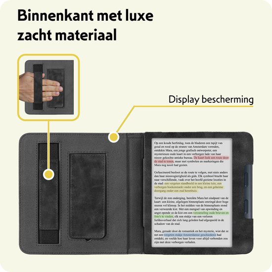 Hoesje Geschikt voor Kobo Libra Colour Hoes Leren Case Sleep Cover Leer - Hoes Geschikt voor Kobo Libra Colour Hoesje E-reader Leer - Zwart van Hoesje  — afbeelding 5