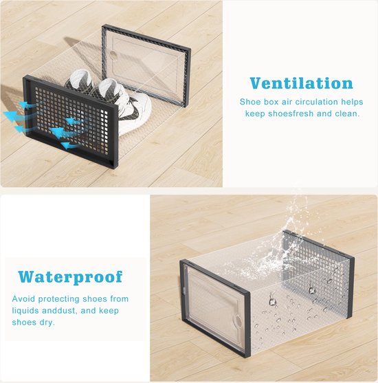 YONO Sneakerbox Set de 6 - Système de Rangement Chaussures pour femmes - Organisateur de Boîte à Chaussures - Étagère à Chaussures avec Porte - Transparent - 6 Pièces