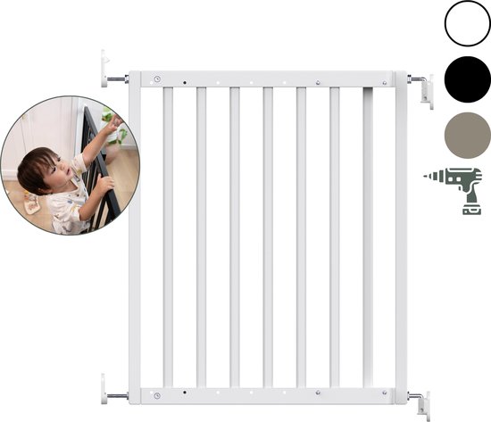 Geuther | Maya veiligheidshekje | Houten Uitschuifbaar Traphekje | Schroefhekje met Boren | Veiligheidshekje met Muurbevestiging | Wit | Van 63.5 tot 105.5cm