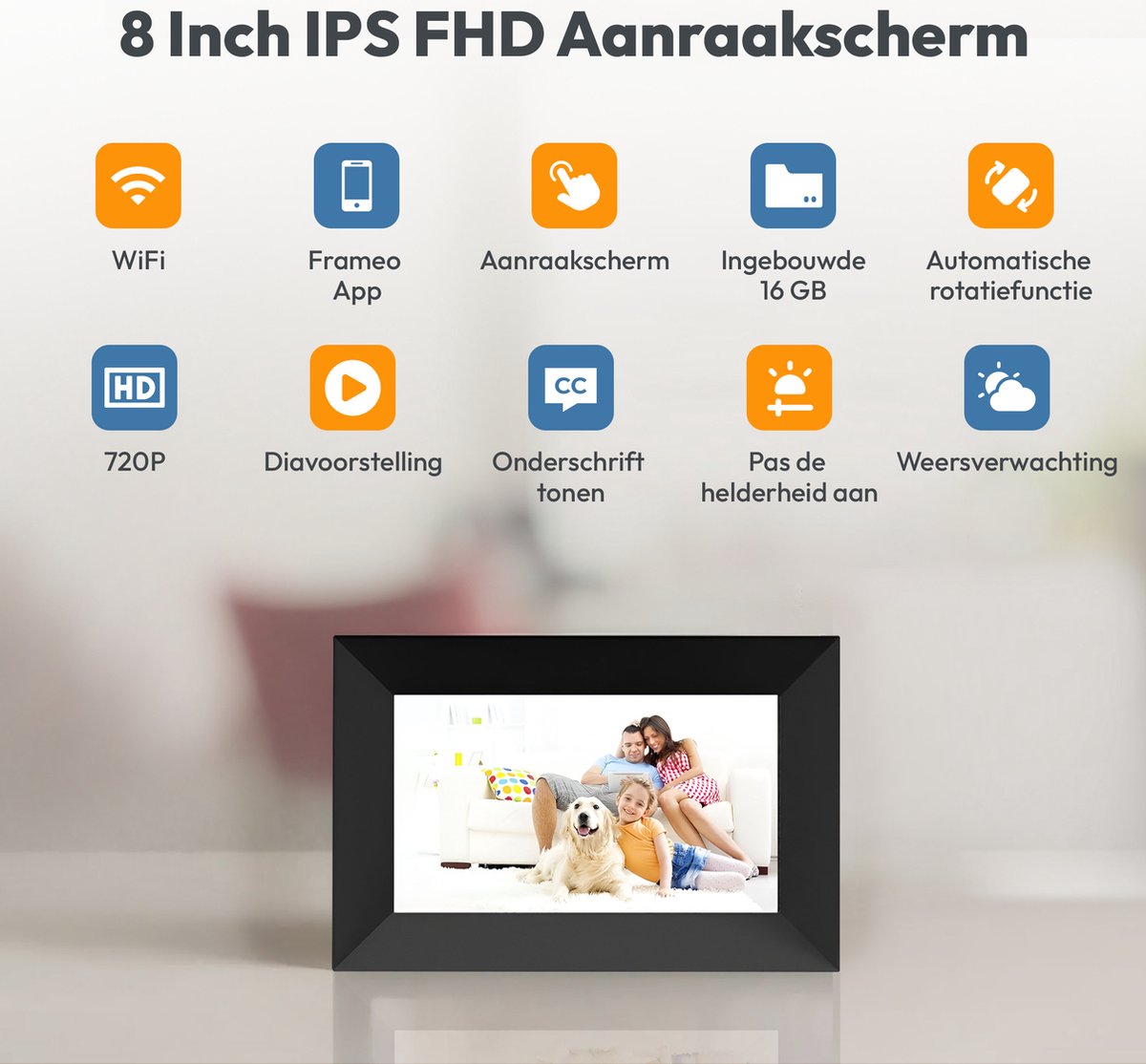 Hyjoy Digital Photo Frame, WiFi, 8 inch, Smart WiFi, Digital Photo Frame with IPS Touch Screen, HD Display, 8GB Memory, Easy to Set Up for Sharing Photos or Videos Anywhere via Aimor