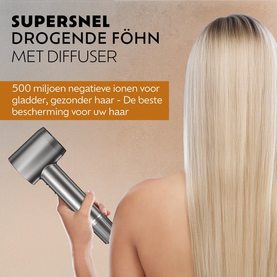 Ted Hilley - Ionische Fohn met Diffuser - Haardroger - Haarfohn - Steil of Krullend Haar - Glanzend en Pluisvrij - [Beste Fohn 2026]