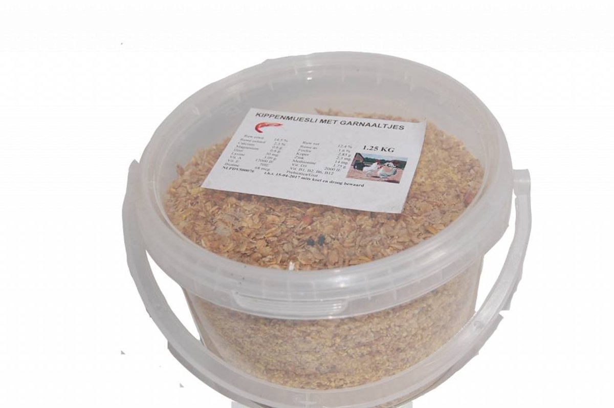 Hadivo Kippenmuesli met garnaaltjes 1,25 kilogram emmer