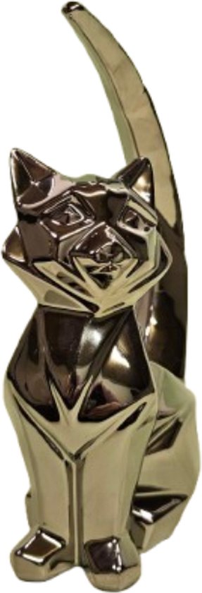 Chat - géométrique - statue - argent - 20cm