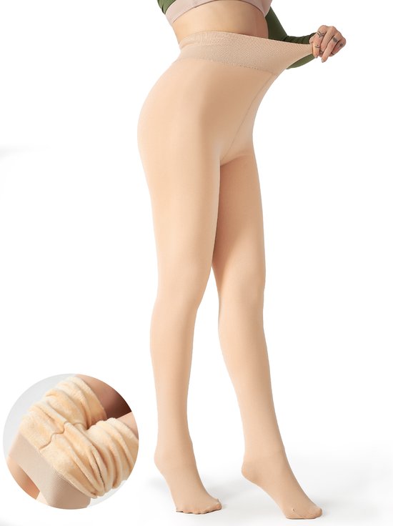 Collant Enzo Lucci Thermo Fleece pour Femme - Plus Tailles - Leggings Doublés & Correctifs - Taille XS- S - Taille Haute - beige