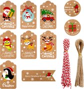 Lot de 100 étiquettes de Noël - Cartes en papier Père Noël - Étiquettes en papier kraft de Noël - Kit d'étiquettes cadeaux en papier - Étiquettes suspendues en corde - Pour décoration de Noël et emballage cadeau