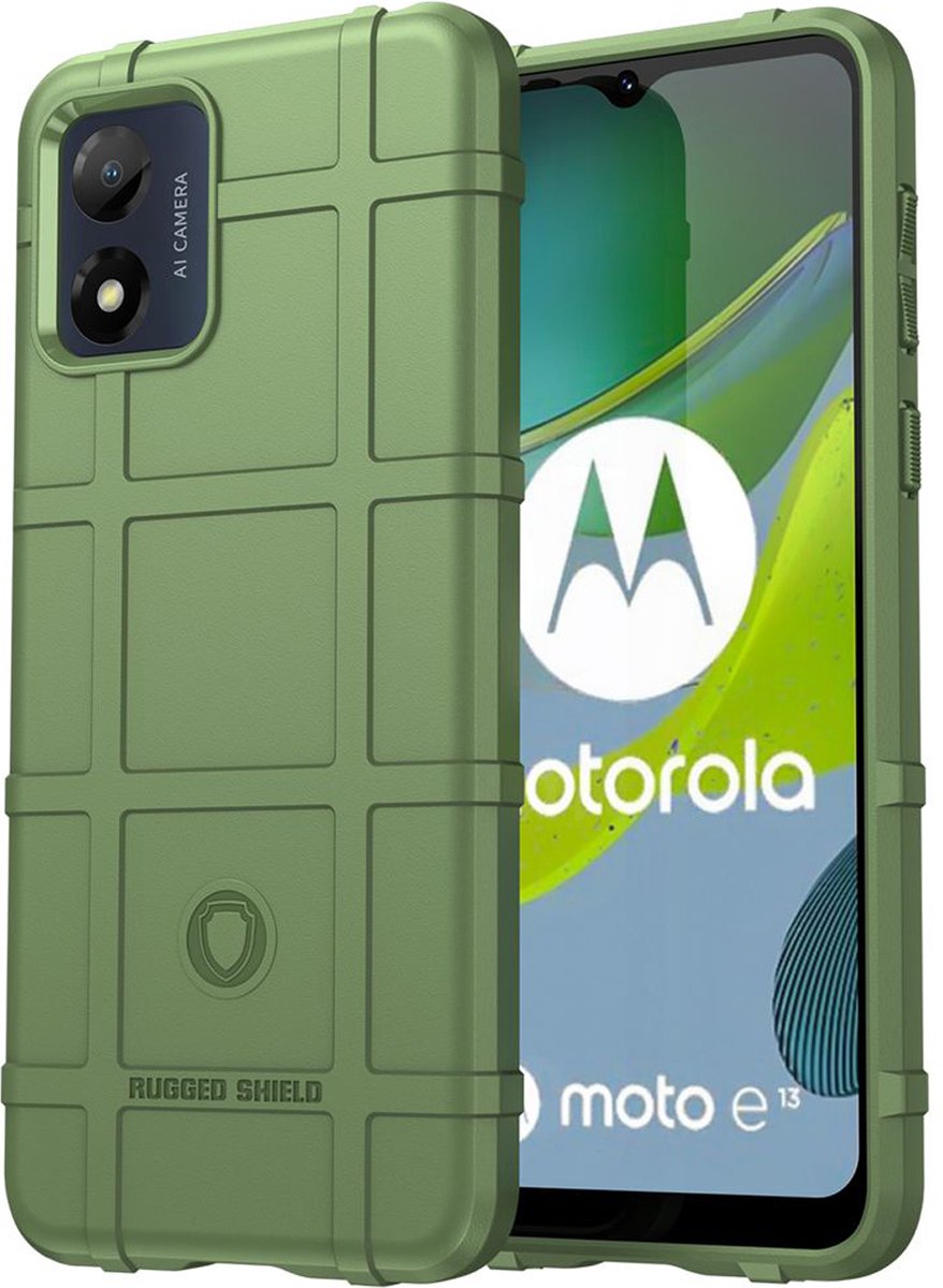 MobyDefend Hoesje - Geschikt voor Motorola Moto E13 - Rugged Shield TPU Backcover - Groen