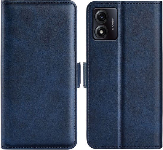Coque Motorola Moto E13 - Etui portefeuille de Luxe MobyDefend (fermeture latérale) - Blauw - Coque pour téléphone portable - Housse de téléphone adaptée pour : Motorola Moto E13