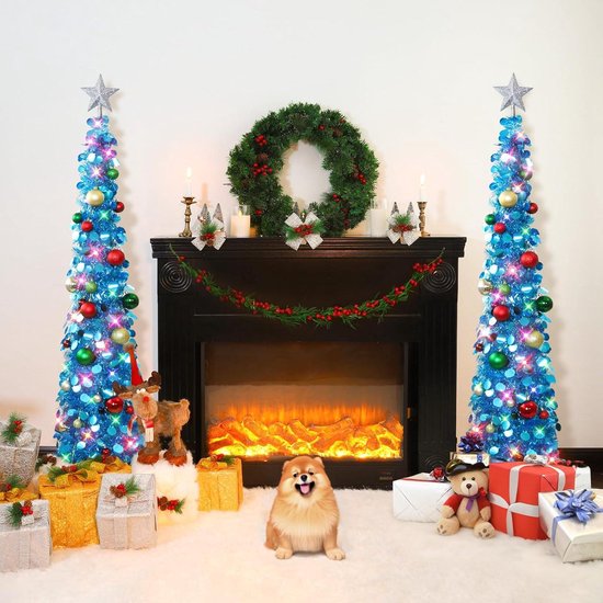 MACTING Kerstboom, 150 cm, zilver, met bollichten en ornamenten