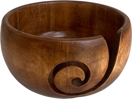 Foto: Haked yarn bowl garenkom hout handgemaakt 15x8 cm donker bruin uniek