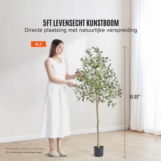 IvoQ Kunst Olijfboom 150 cm – Onderhoudsvrij – Duurzaam & Veilig – Luxe Kunstplant – Groenblijvende Sfeermaker voor Thuis en Kantoor