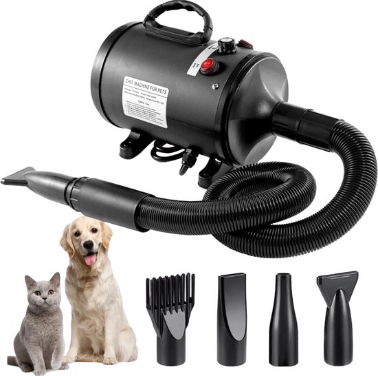 Hondenföhn - 4 Opzetstukken – Waterblazer voor Honden – Stil Design – Compact en Modern - Zwart - Stevig Handvat