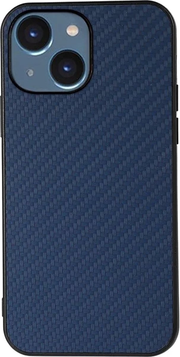 Cityhoesje - Backcover iPhone 14 Plus -15 Plus - Carbon Fiber Texture PU – Blauw