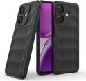 Twee zwarte telefoonhoesjes, één in profiel en de ander op een telefoon met paars scherm.