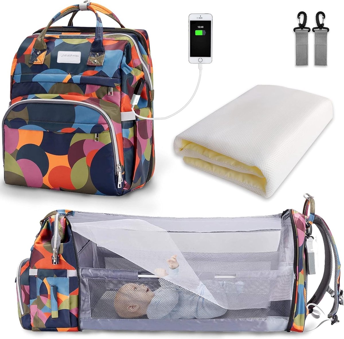 Goedkoopste Luiertas Rugzak - Grote Capaciteit Luiertas - Draagbare Reis Luiertas met Opvouwbaar Babybed - Babybed Rugzak - Oranje Camouflage