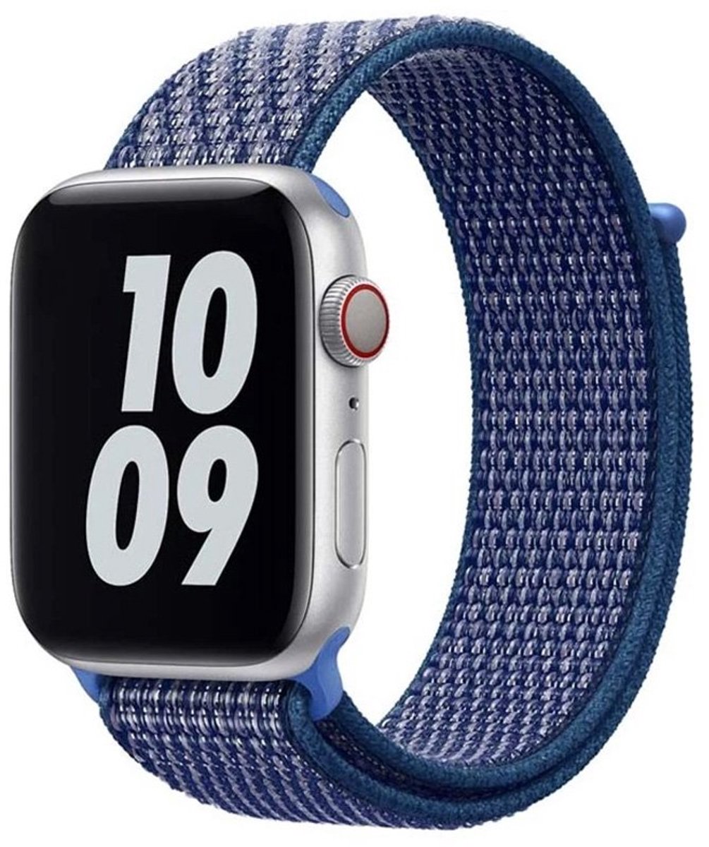 Mobiq - Nylon Strap Bandje geschikt voor Apple Watch 49 mm - donkerblauw