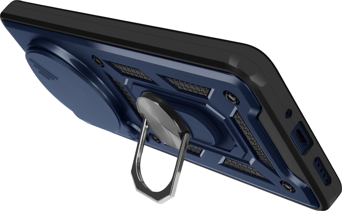 Mayaxess, Hoesje voor Xiaomi Redmi 14C Ring Support Glijden Camera Cover, Nachtblauw
