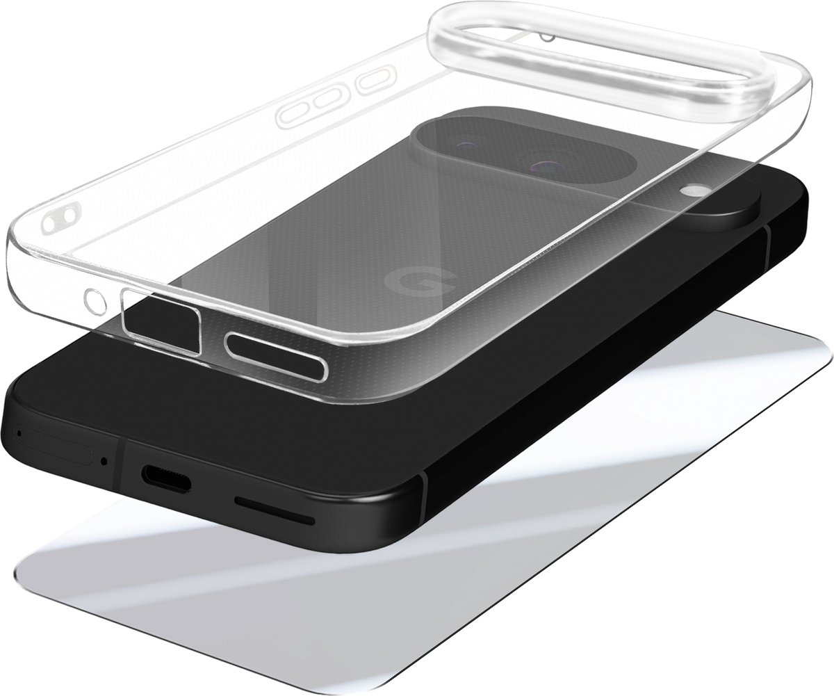 Mayaxess, Pack Protection pour Google Pixel 9 et 9 Pro Coque et Verre Trempé, Transparant