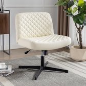 Sweiko Bureaustoel, Rolstoelloze Bureaustoel, Metalen Onderstel, Ergonomische Stoel, Gewatteerde Bekleding, Draaibare Dressoir Stoel, Wit