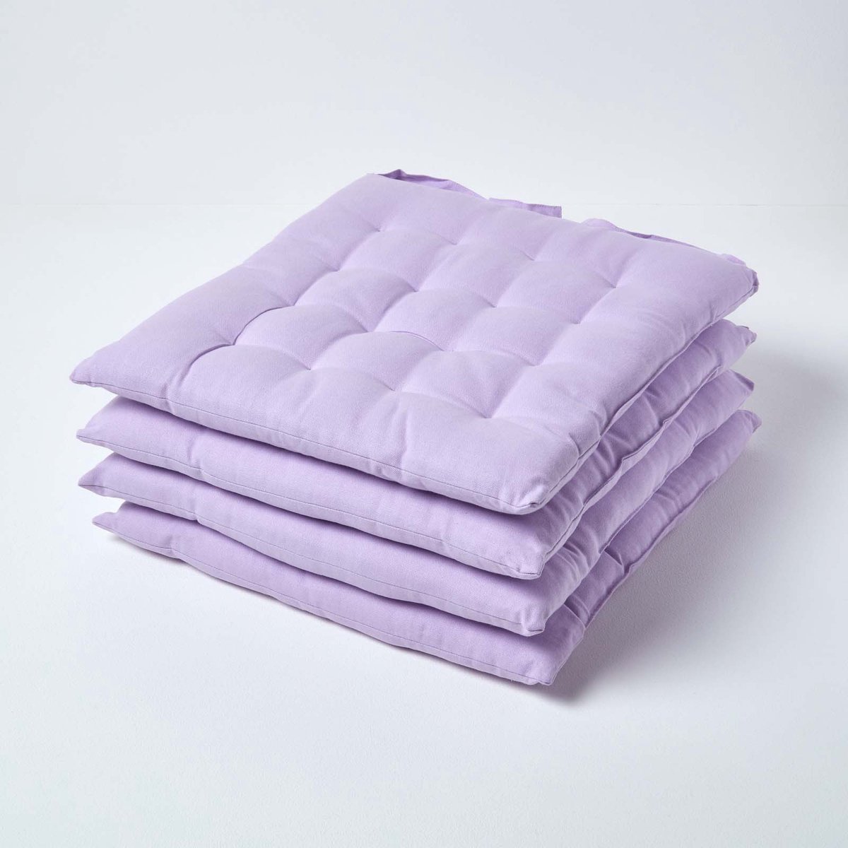 Homescapes stoelkussens – set van 4 zitkussens – katoen – 40x40 cm – lila – met lint – voor eetkamer & buitengebruik