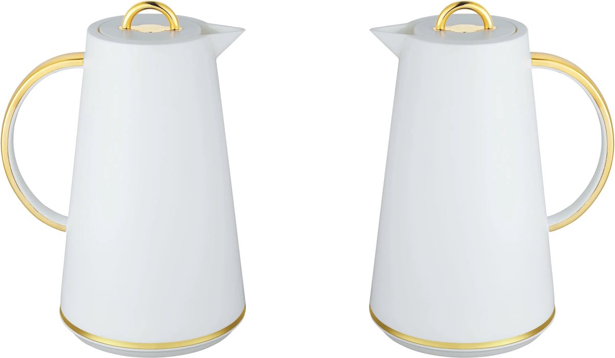 Kadirelli Thermoskan Set van 2 - 1L + 1L - Wit/Goud - RVS Inox - Themosfles