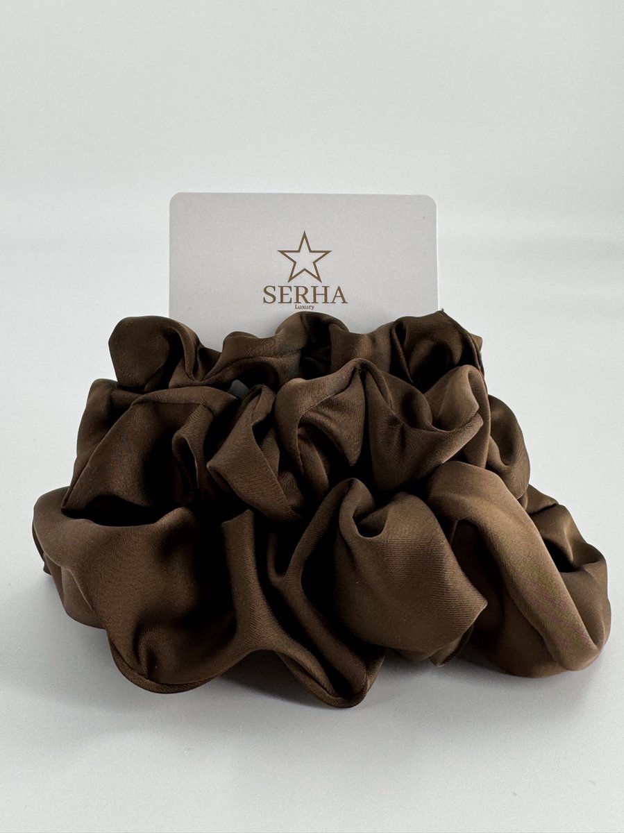 Serha Luxury Scrunchies Bruin - Satijnen Scrunchie - Set van 3 - Haarelastiekjes