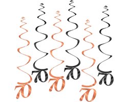 Q2Party - 70 Jaar Swirl - Slinger - Leeftijd - Versiering - Verjaardag - decoratie - Feest - Hangdecoratie - Rose Goud/Zwart – 6 stuks