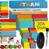 ATWAM 206 delig Whiteboard Magneten - voor Whiteboard, Magneetbord, Memobord of Magnetisch Tekenbord – Herschrijfbare Magneten op Koelkast - Scrum Mega Set XL