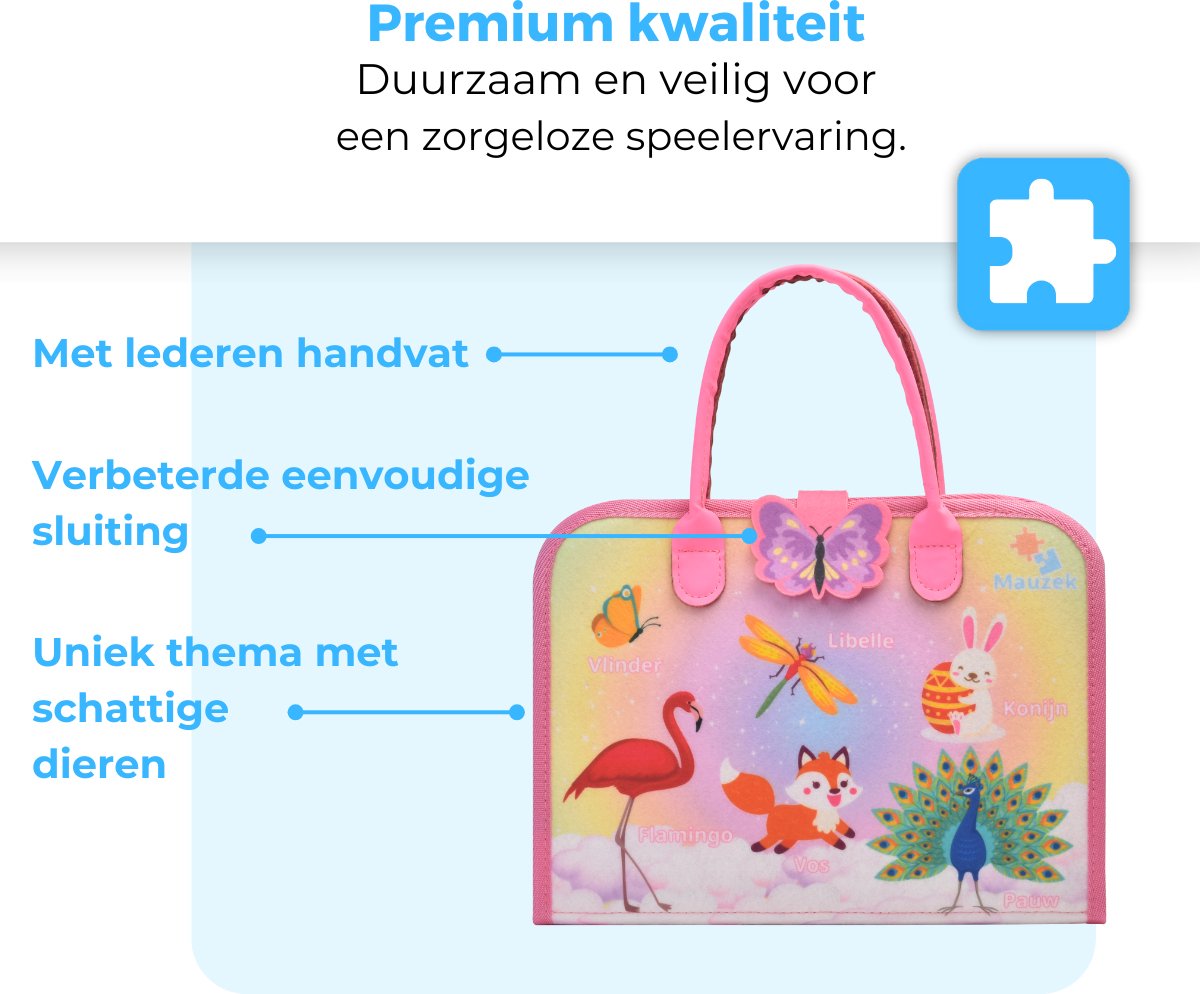 Mauzek® Busy Board Fantasie - Nederlands - Montessori speelgoed - Activiteitenboek - Busy Book - Sensorisch speelgoed - Educatief speelgoed - Meisjes - Peuter Speelgoed - Voor in de auto - Voor onderweg - 3 jaar - 4 jaar - 5 jaar - 6 jaar — afbeelding 9