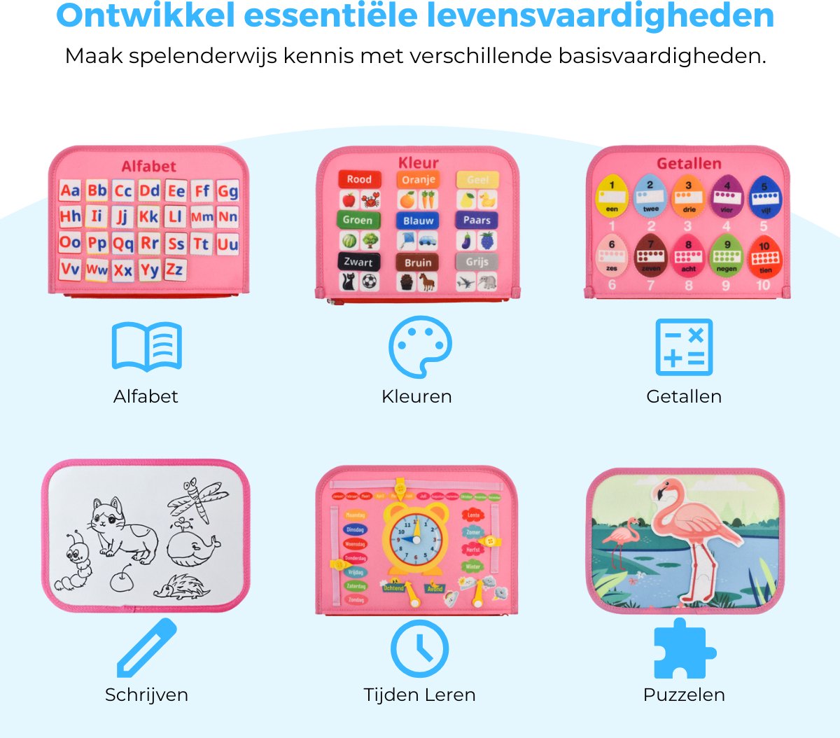 Mauzek® Busy Board Fantasie - Nederlands - Montessori speelgoed - Activiteitenboek - Busy Book - Sensorisch speelgoed - Educatief speelgoed - Meisjes - Peuter Speelgoed - Voor in de auto - Voor onderweg - 3 jaar - 4 jaar - 5 jaar - 6 jaar — afbeelding 8