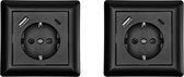2 Stuks Wandcontactdoos Zwart - Inbouw Stopcontact - WCD - Geaard - Geïntegreerd USB-C en USB-A Poorten - 18 W Vermogen - Snel Opladen - Ingang 250V AC 50Hz 200mA - Afmetingen 80x80x42mm