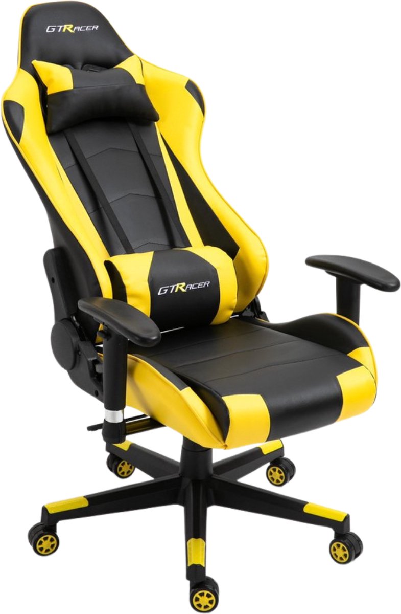 Afbeelding 2 van GTRacer Pro - Game Stoel - Gaming Stoel - Ergonomische Bureaustoel - Gamestoel - Verstelbaar - Gaming Chair - Zwart / Geel