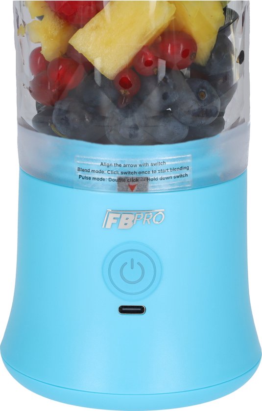 Krachtige Draadloze Blender To Go - Smoothie Maker voor Onderweg - Draagbare Blender met Drinkdop - Mixer voor smoothies - Draadloos opladen mogelijk! - Handmixer voor gezonde drankjes - 600ml - Blauw van Merkloos — afbeelding 4