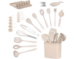 MK - Keukengerei - Kitchen Set - 33 delige set - Hittebestendig kookgerei - Siliconen Keukengerei houder - BPA vrij - Japandi beige MK - Keukengerei - Kitchen Set - 33 delige set - Hittebestendig kookgerei - Siliconen Keukengerei houder - BPA vrij - Japandi beige