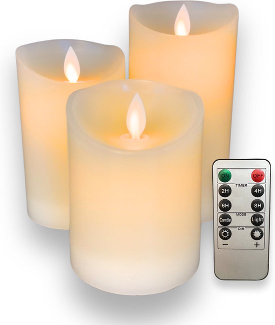 a sunny day LED kaarsen met bewegende vlam - oplaadbare kaarsen - Led-kaarsen - led kaarsen met afstandsbediening - led kaarsen oplaadbaar - led dinerkaarsen - led kaarsen met flikkerende vlam - led kaarsen met timer - 3 stuks - cadeau tip