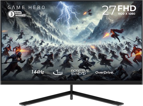 GAME HERO® 27 inch Full HD IPS Gaming Monitor - 1ms - 144Hz