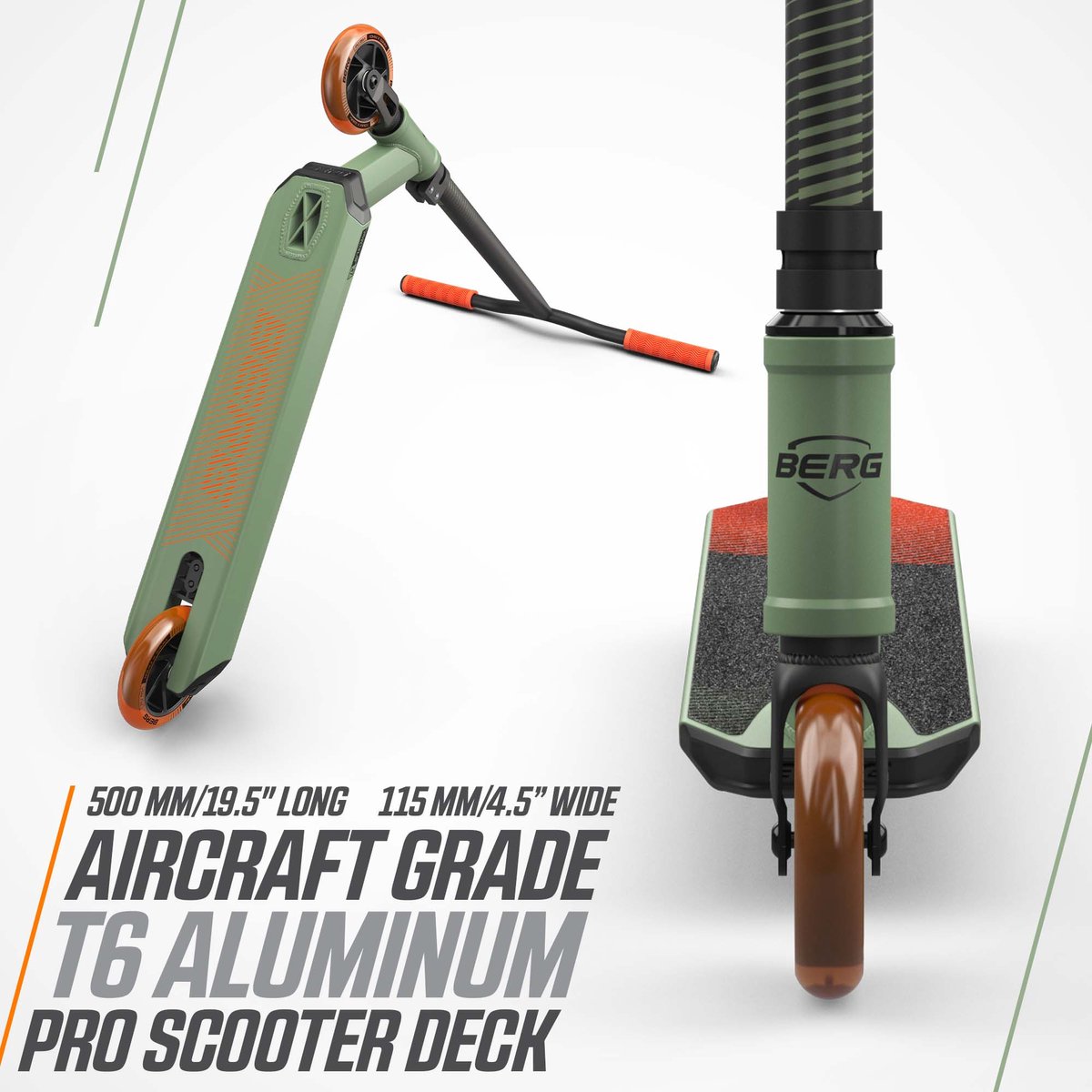BERG Proxus X1 Stuntstep - Vanaf 6 jaar - 110 mm wielen - ABEC-9 lagers – Groen/Oranje — afbeelding 3