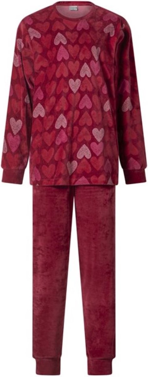 Lunatex warme dames pyjama Hearts 124235 - velours - rood