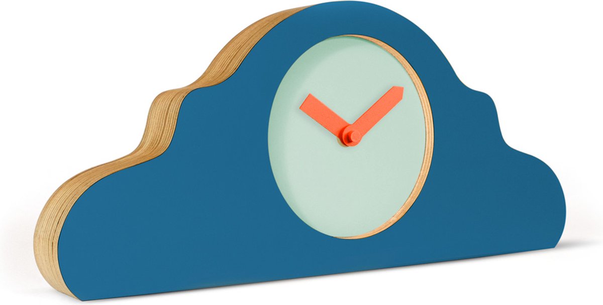 KLOQ - Mantelklok - Bureau Klok - Batterijen Inbegrepen - Quartz Beweging - Niet-Tikkend Batterij Aangedreven - Petrolblauw met Pistache Groen en Neon Oranje - 38 × 4,2 × 16,8 cm