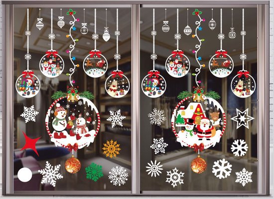 Lot De 9 Autocollants De Fenêtre Noël JarThenaAMCS – Boules Roses Et Dorées – Double Face – 20x30cm