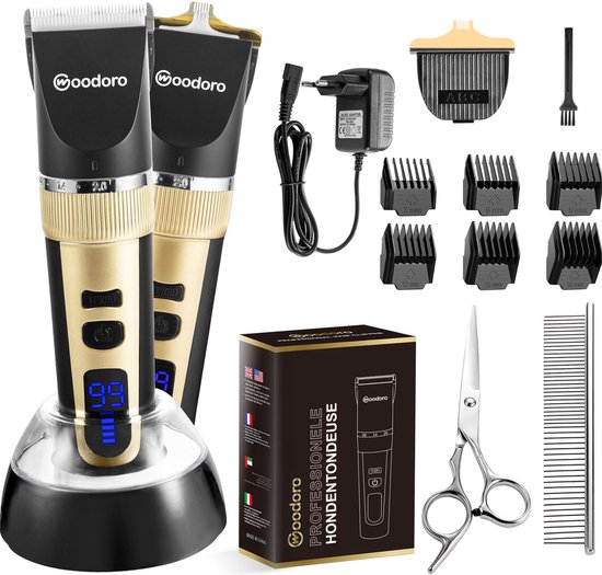 Woodoro Professionele 2-in-1 Hondentondeuse voor Dikke Vacht – Draadloze Honden Tondeuse & Hondentrimmer – Stille Tondeuse Katten & Honden Trimset - Incl. Videohandleiding