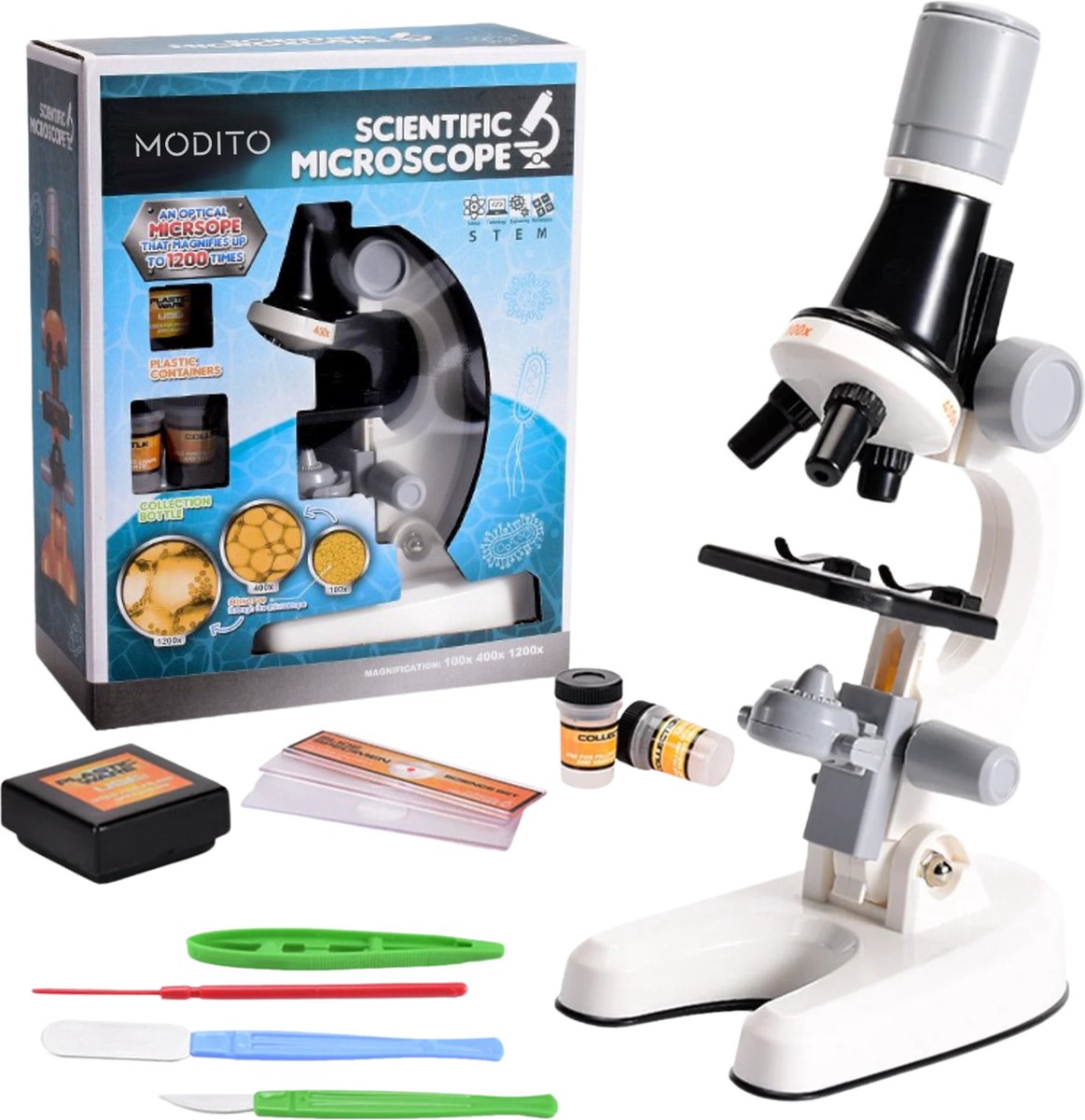 Modito Microscoop Voor Kinderen - Microscoop Junior - Educatief Speelgoed - LED Verlichting - Kinder Speelgoed - Wit