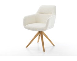 Gestoffeerde-stoel Pejo-Flex houten frame hoekig natuur bouclé wit 360° draaibaar pocketveer kern