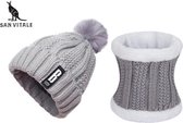 San Vitale® - Muts - Set met Col - Dikste kwaliteit - 200+ gram - Muts Dames - Wintermuts - Grijs
