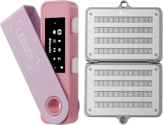Ledger Nano S Plus Pastel Pink + Ellipal Seed Phrase Steel - Hardware Wallet Bundel - Bluetooth - Seed Phrase opslag - Offline bescherming voor Crypto