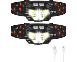 Hoofdlamp LED oplaadbaar - 2 Pack - 6 standen - Verstelbaar - 120 meter - Koplamp voor Camping - Militaire stijl - Waterbestendig - Proskill - Oplaadbare batterijen - Rode lamp - Camperen - Headlight - Hoofdzaklamp