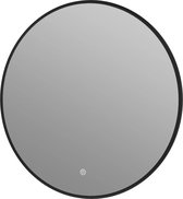 Miroir de salle de bain rond Mauri noir mat avec chauffage, éclairage LED et capteur tactile 100x100cm