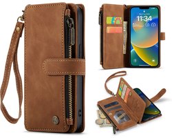 Casemania Hoesje Geschikt voor Apple iPhone SE (2022) / SE (2020) / 8 / 7 - Sienna Brown - Luxe Portemonnee Book Case met Rits
